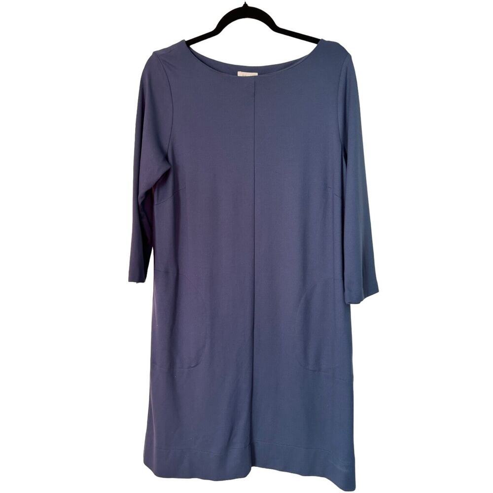 J. Jill Dress Size Medium Blue Ponte Scoop Neck 3/4 Sleeve Pocket‎ Seamed Midi